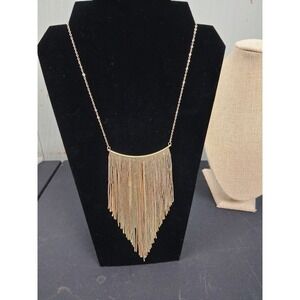 Vintage 24in Gold Tone Fringe Bib Necklace Link Glam Chic‎ Long Evening